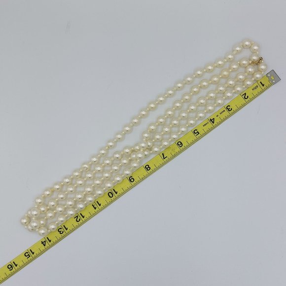 Faux Pearl Long Necklace Single Strand Small Faux Pearl Separator Beads 56" W Cl - Picture 7 of 7